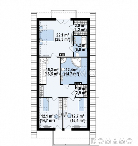 Проект одноэтажного мансардного дома из кирпича с гаражом на два автомобиля и террасой над гаражом / План мансардного этажа