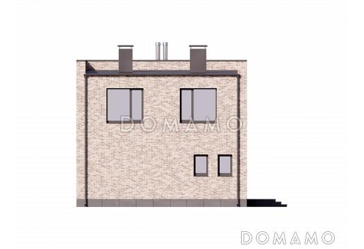 Проект двухэтажного дома с плоской крышей, с пятью спальнями и барбекю на открытой террасе / Фасад 2