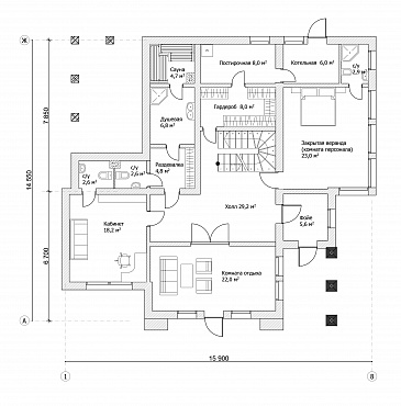 Проект дома в Альпийском стиле / План цокольного этажа
