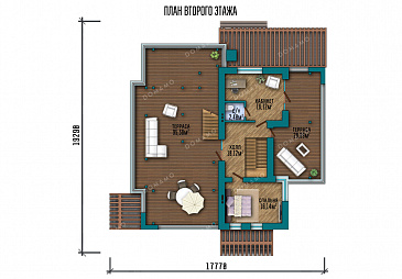 Проект современного дома с большими террасами на втором этаже и эксплуатируемой кровлей / План 2 этажа