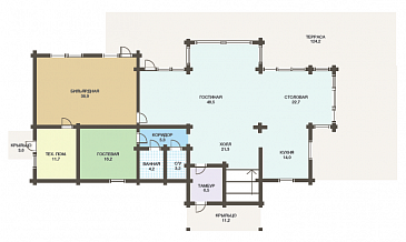 Проект большого деревянного дома из клееного бруса с бильярдной / План 1 этажа
