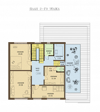 Проект одноэтажного дома с мансардным этажом и зимним садом / План мансардного этажа