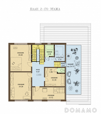 Проект одноэтажного дома с мансардным этажом и зимним садом / План мансардного этажа