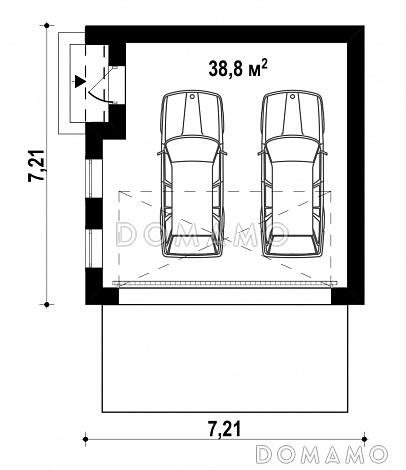 Проект гаража из кирпича для двух автомобилей / План 1 этажа