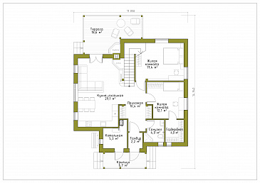 Проект коттеджа с эргономичной планировкой и террасой с барбекю / План 1 этажа