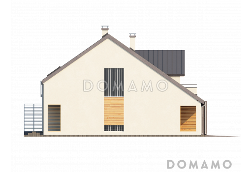 Проект мансардных домов-близнецов из кирпича с гаражом, тремя спальнями и красивым слуховым окном и балконом / Фасад 3