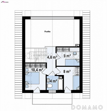 Проект одноэтажного мансардного дома из газобетона со вторым светом и панорамным остеклением гостиной / План мансардного этажа