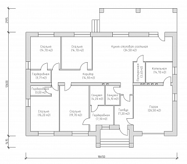 Проект одноэтажного дома из SIP панелей с гаражом и открытой террасой / План 1 этажа
