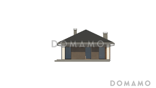 Проект простого комфортного одноэтажного дома из газобетона с тремя спальнями / Фасад 2