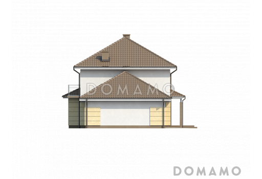Проект просторного современного двухэтажного дома из газобетона, с пятью комнатами, бильярдной и гаражом  / Фасад 3