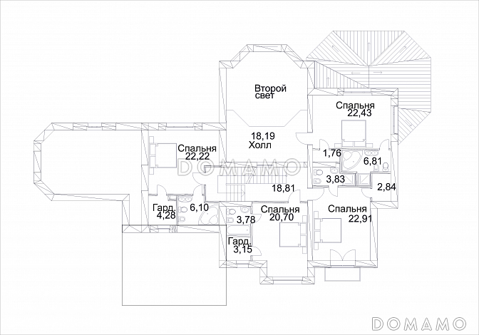 Проект дома из кирпича с бассейном и сауной на первом этаже / План 2 этажа