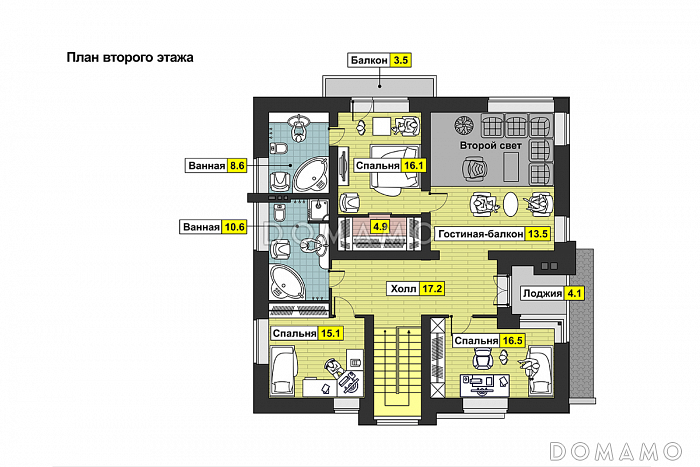 Проект загородного дома из СИП панелей в стиле финского минимализма / План 2 этажа