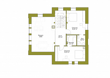 Проект коттеджа с двусветной гостиной и террасой. / План мансардного этажа