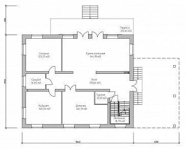 Проект большого современного дома из SIP панелей с цокольным этажом и навесом для двух автомобилей / План 1 этажа