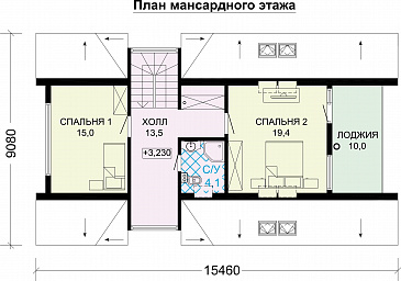 Проект каркасного А-образного дома-шалаша / План мансардного этажа