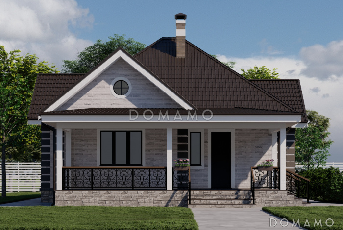 Проект одноэтажного каркасного дома с двумя спальнями и просторной террасой