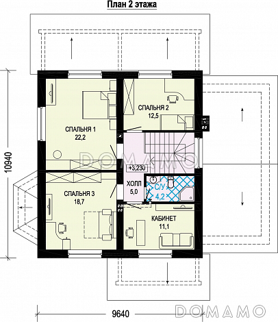 Проект двухэтажного газобетонного дома c пристроенным гаражом и котельной / План 2 этажа