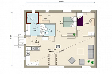 Проект современного каркасного дома с двускатной крышей / План 1 этажа