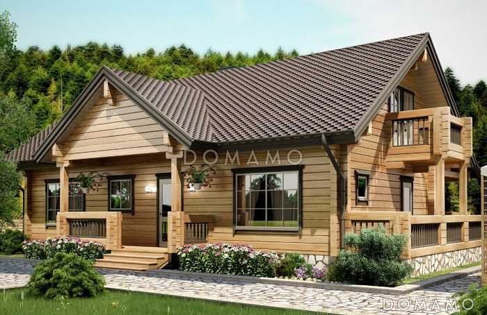 Проект дома из бруса с просторной гостиной со вторым светом
