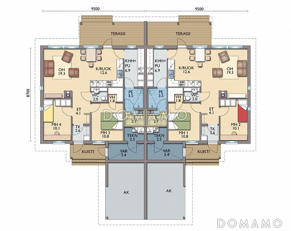 Проект дуплексного дома в скандинавском стиле / План 1 этажа