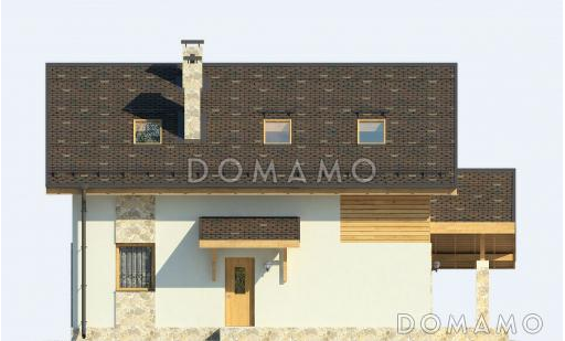 Проект загородного дома с мансардой и навесом для машины / Фасад 3