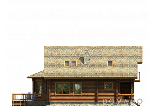 Проект комфортабельного бревенчатого дома с вынесенной столовой / Фасад 2