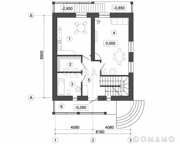 Проект дома с верандой и мансардным этажом / План 1 этажа