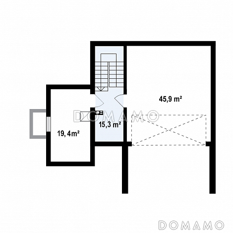 Проект двухэтажного загородного дома с подвалом, гаражом, кладовой, балконами / План цокольного этажа