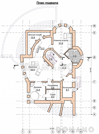 Проект современного дома с мансардным и цокольным этажом / План цокольного этажа