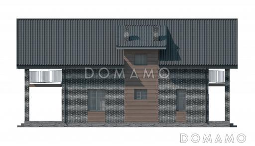 Проект дома с террасами и балконами, спальней на первом этаже, большой кухней столовой, просторным холлом / Фасад 2