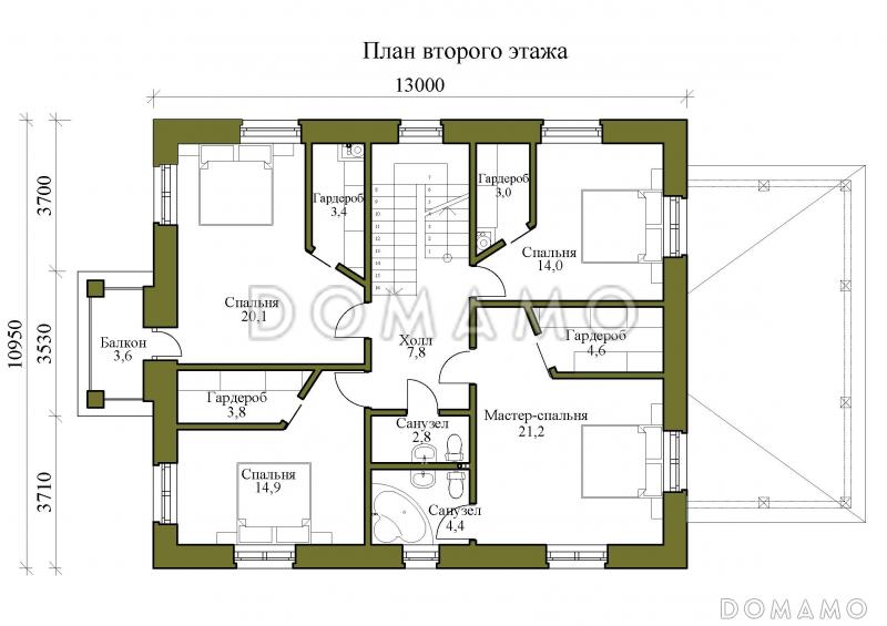 Проект двухэтажного дома с бильярдной и мансардой / План 2 этажа