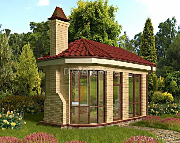 Проект остекленной беседки с барбекю внутри