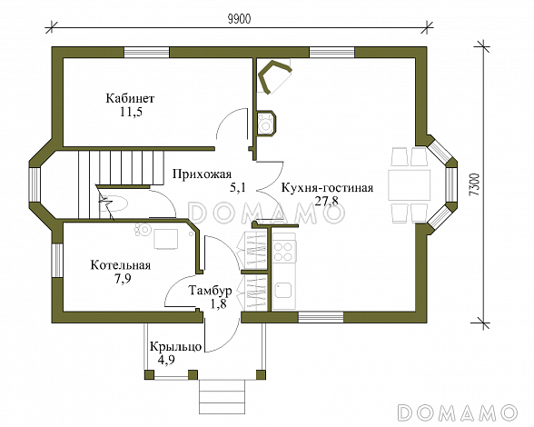 Проект увеличенного экономичного коттеджа. / План 1 этажа