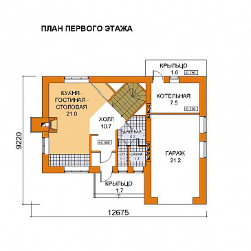 Проект дачного дома из газобетона для небольшой семьи / План 1 этажа