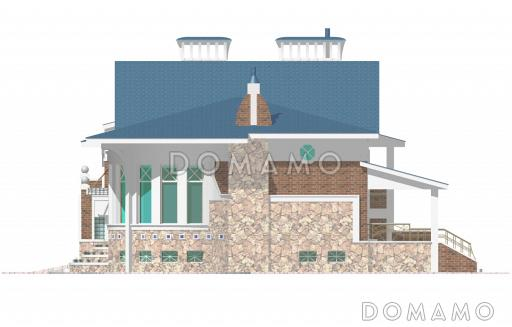 Проект коттеджа с круглой двусветной гостиной и гаражом / Фасад 3