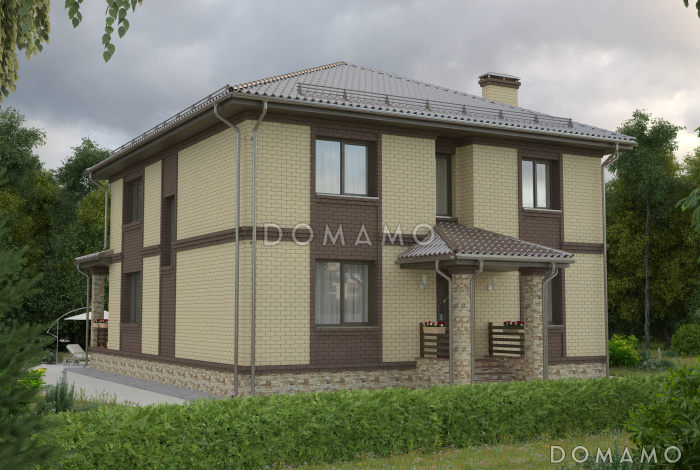 Проект двухэтажного коттеджа с лоджией на первом этаже