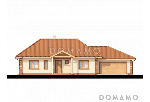 Проект просторного одноэтажного дома из кирпича с гаражом тремя спальнями / Фасад 1