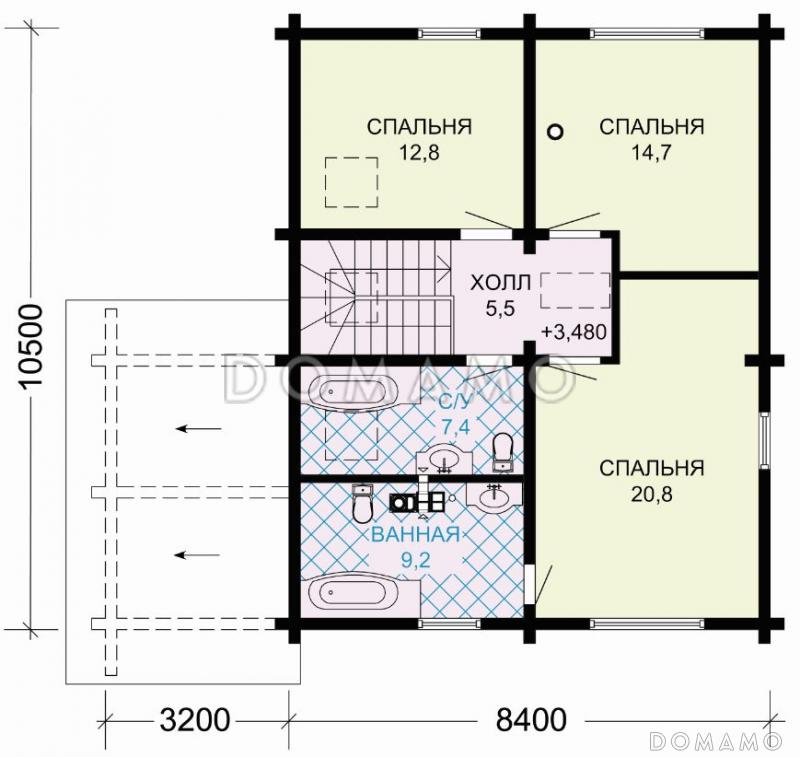 Проект двухэтажного дома из бруса в скандинавском стиле с котельной / План мансардного этажа