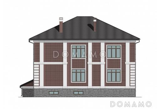 Проект трехуровневого дома с 3 спальнями, балконом и большим подвалом / Фасад 3