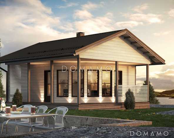 Проект каркасной сауны с крытой террасой