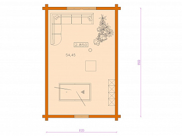 Проект бани с бассейном и жилой комнатой / План мансардного этажа