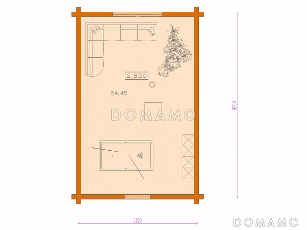 Проект бани с бассейном и жилой комнатой / План мансардного этажа