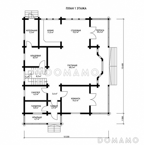 Проект дома с большим и красивым эркером / План 1 этажа