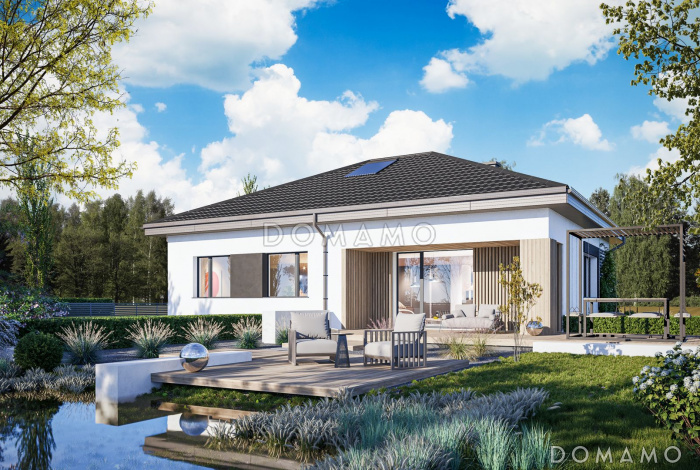 Проект компактного дома из газобетона с 3 спальнями, просторной гостиной и открытой террасой