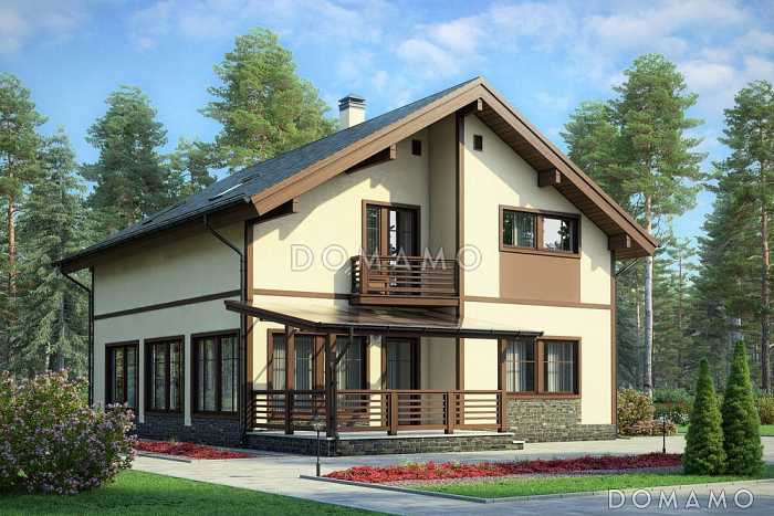 Проект каркасного дома с кухней-гостиной в длину дома