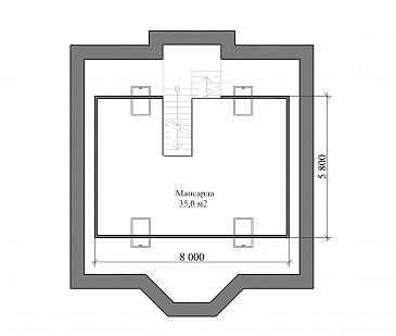 Проект классического коттеджа из кирпича с подвалом и террасой / План мансардного этажа