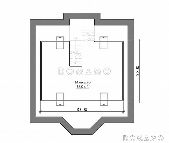 Проект классического коттеджа из кирпича с подвалом и террасой / План мансардного этажа