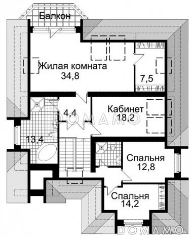 Проект коттеджа с спортзалом и гаражом на две машины / План мансардного этажа