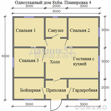 Проект каркасного дачного дома 8 х 8 Соло 16 в нижнем новгороде / План 1 этажа