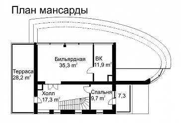 Проект современного дома из кирпича с панорамным остеклением / План мансардного этажа